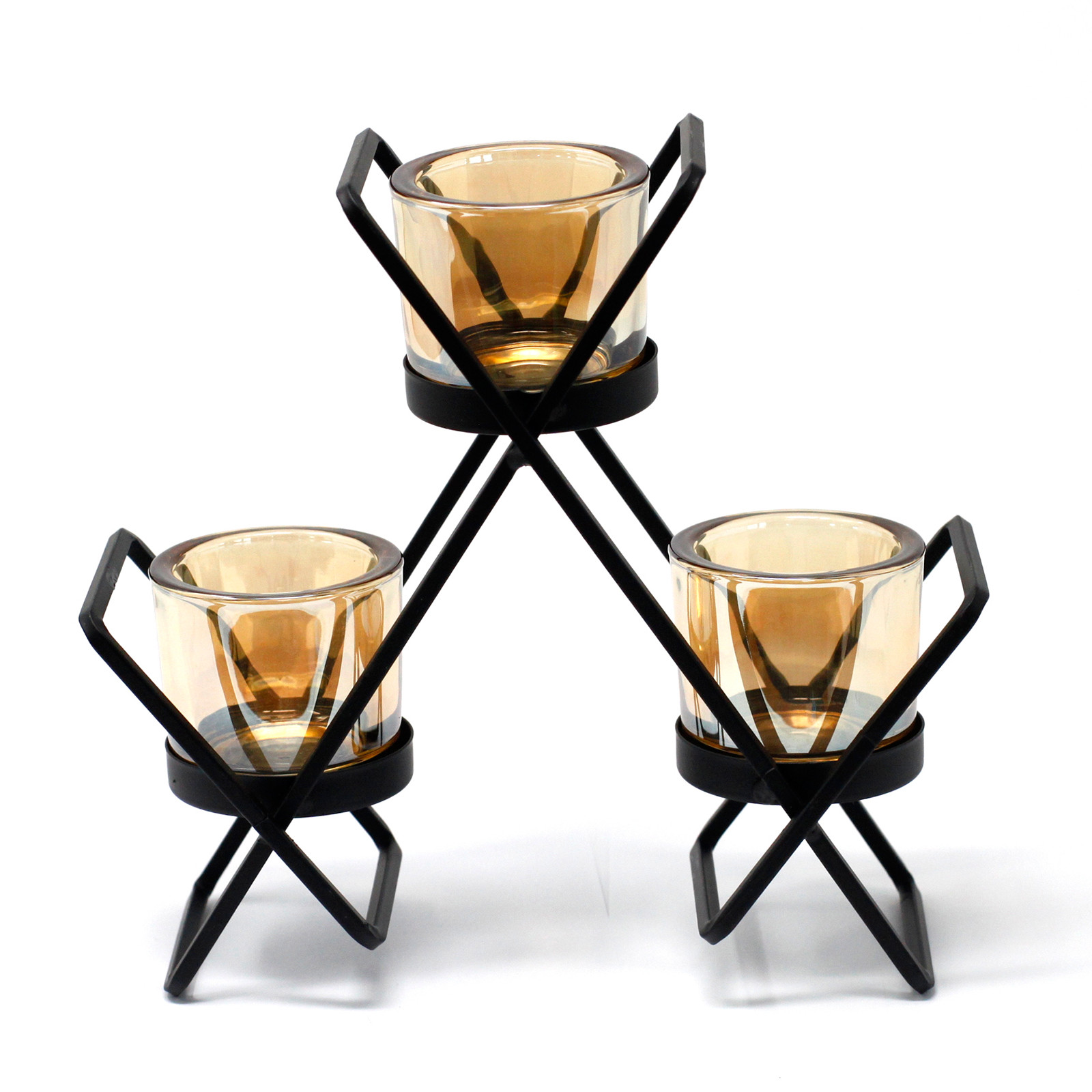 Centrepiece Iron Votive Candle Holder - 3 Cup Triangle - Click Image to Close